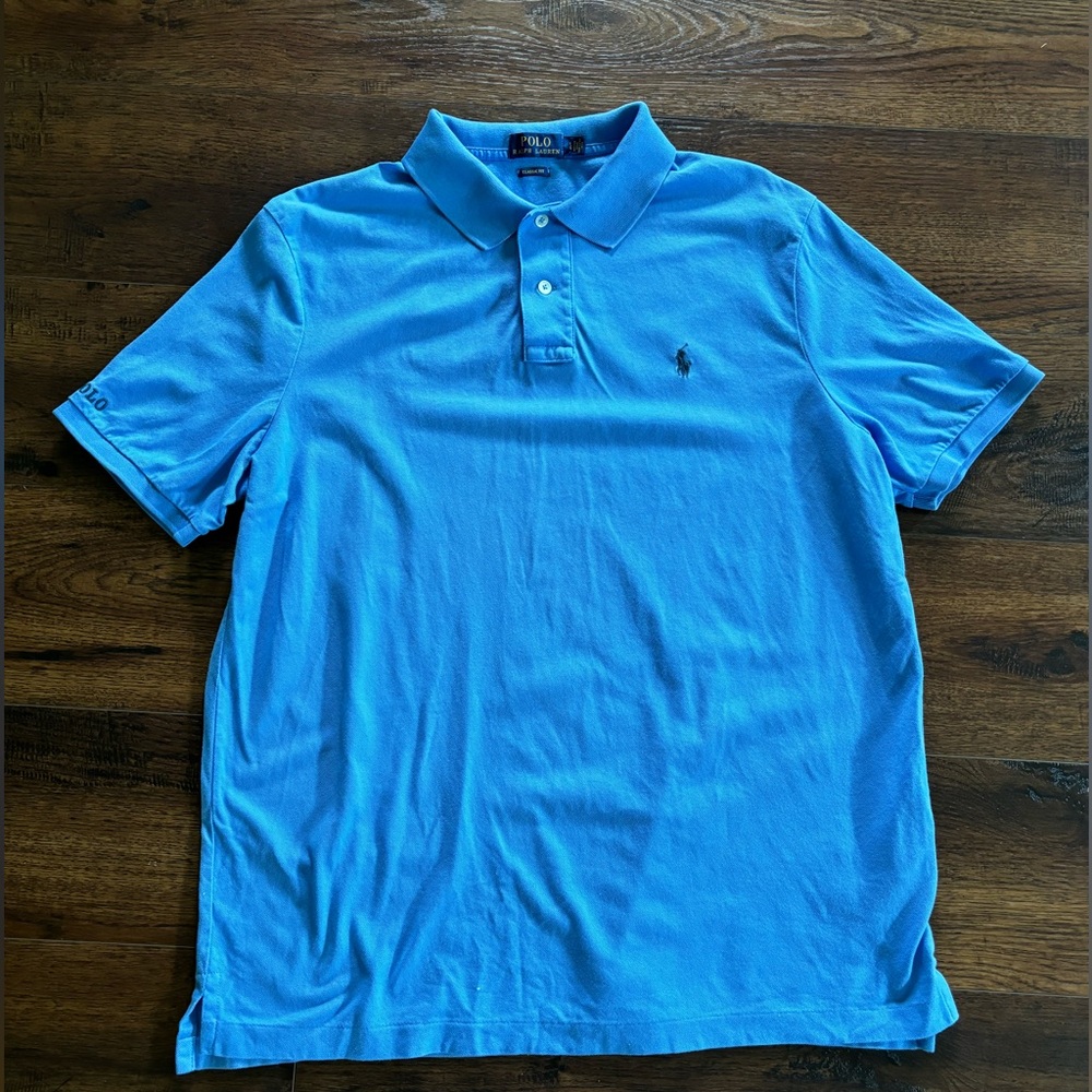 Polo Ralph Lauren Men's LARGE Classic Fit Short Sleeve Blue Pony Shirt